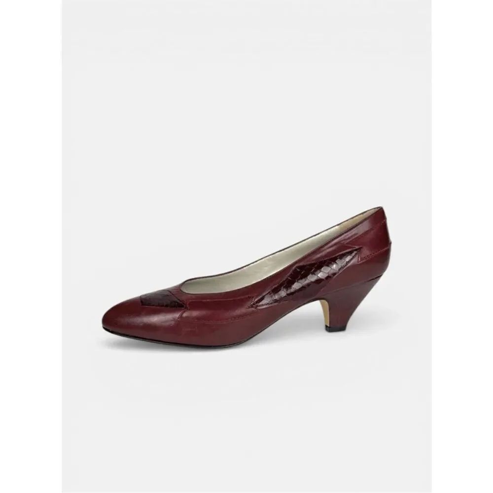 NWOB GALO Italy Classic Leather Burgundy Heels Pumps Shoes size 39 1/2 US 8,5